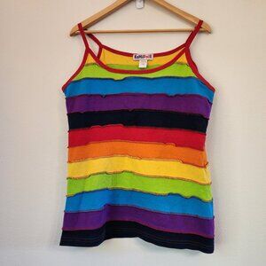 EzHiPpiE Stonewashed Rainbow Striped Cotton Hippie Boho Tank Top Women 3X Nepal